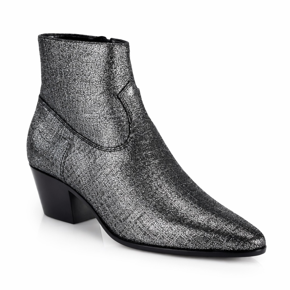 Saint Laurent Wyatt Croc Embossed Ankle Boot - Picture 1 of 12
